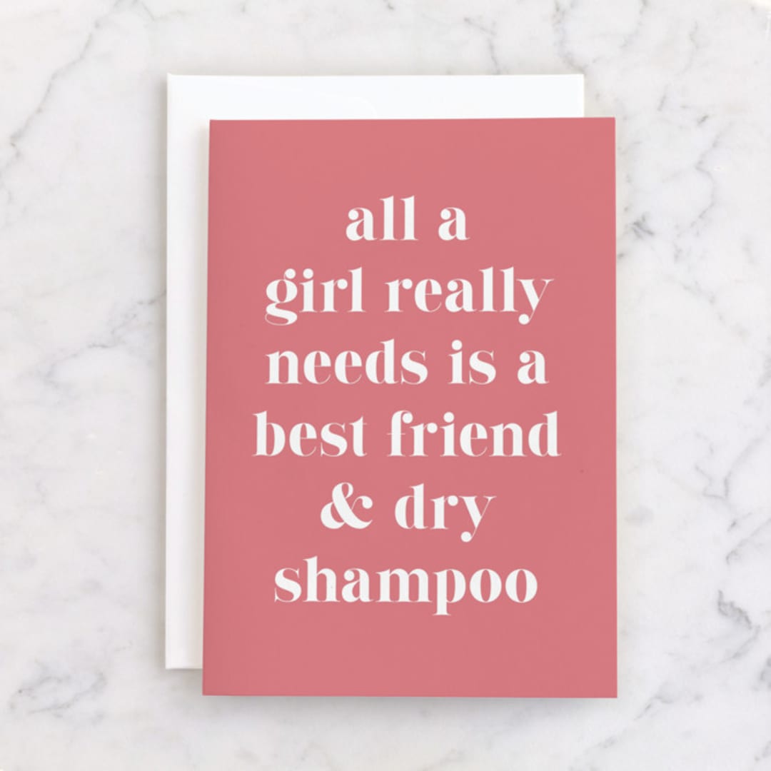 "Dry Shampoo" - Single Greeting Cards in Poppy by Kacey Kendrick Wagner - Front