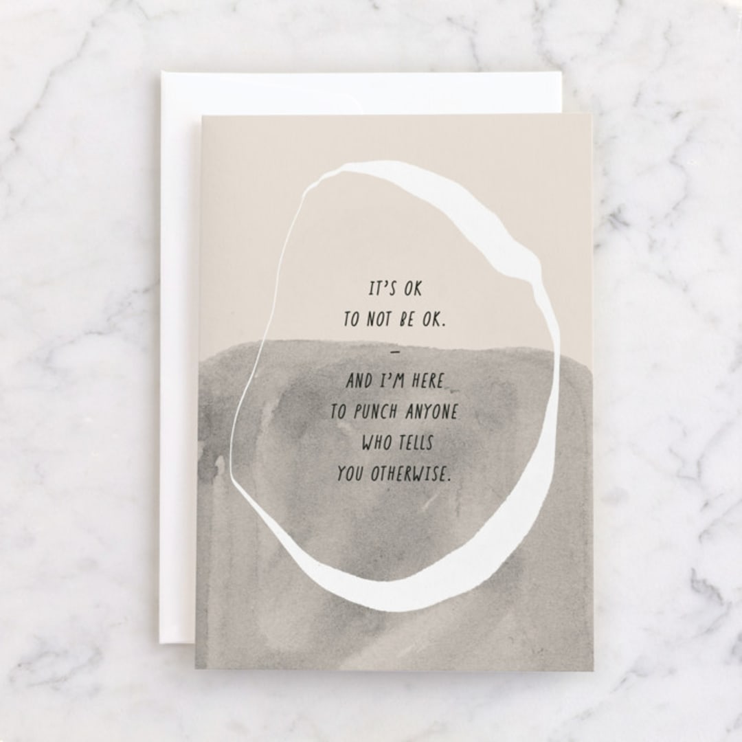 "It's Ok" - Single Greeting Cards in Taupe by Annie Clark - Front