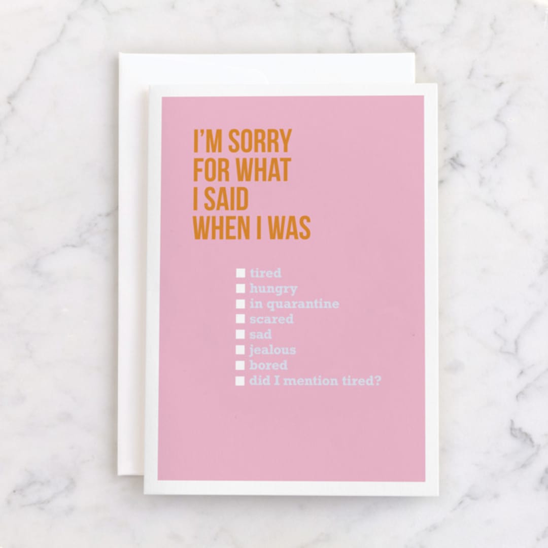 "Sorry." - Single Greeting Cards in Carnation by Celeste Duffy - Front