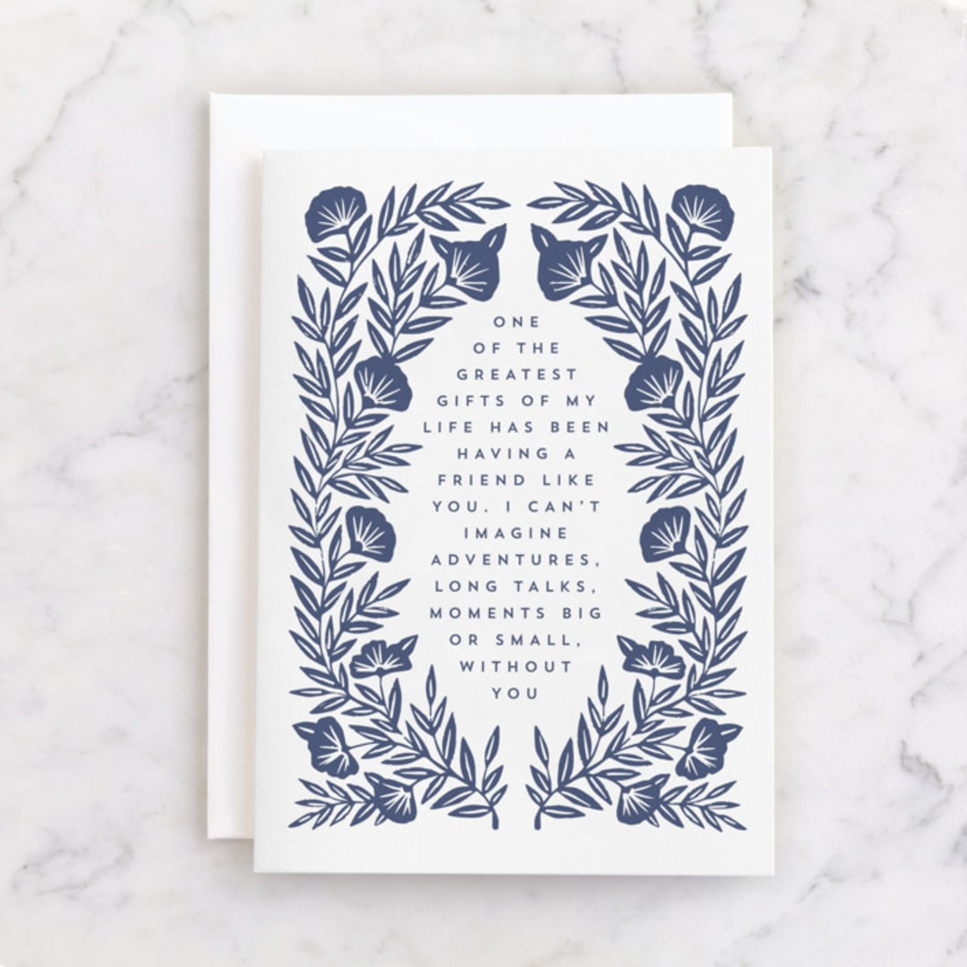 "Best Friend Floral" - Single Greeting Cards in Periwinkle by Katharine Watson - Front