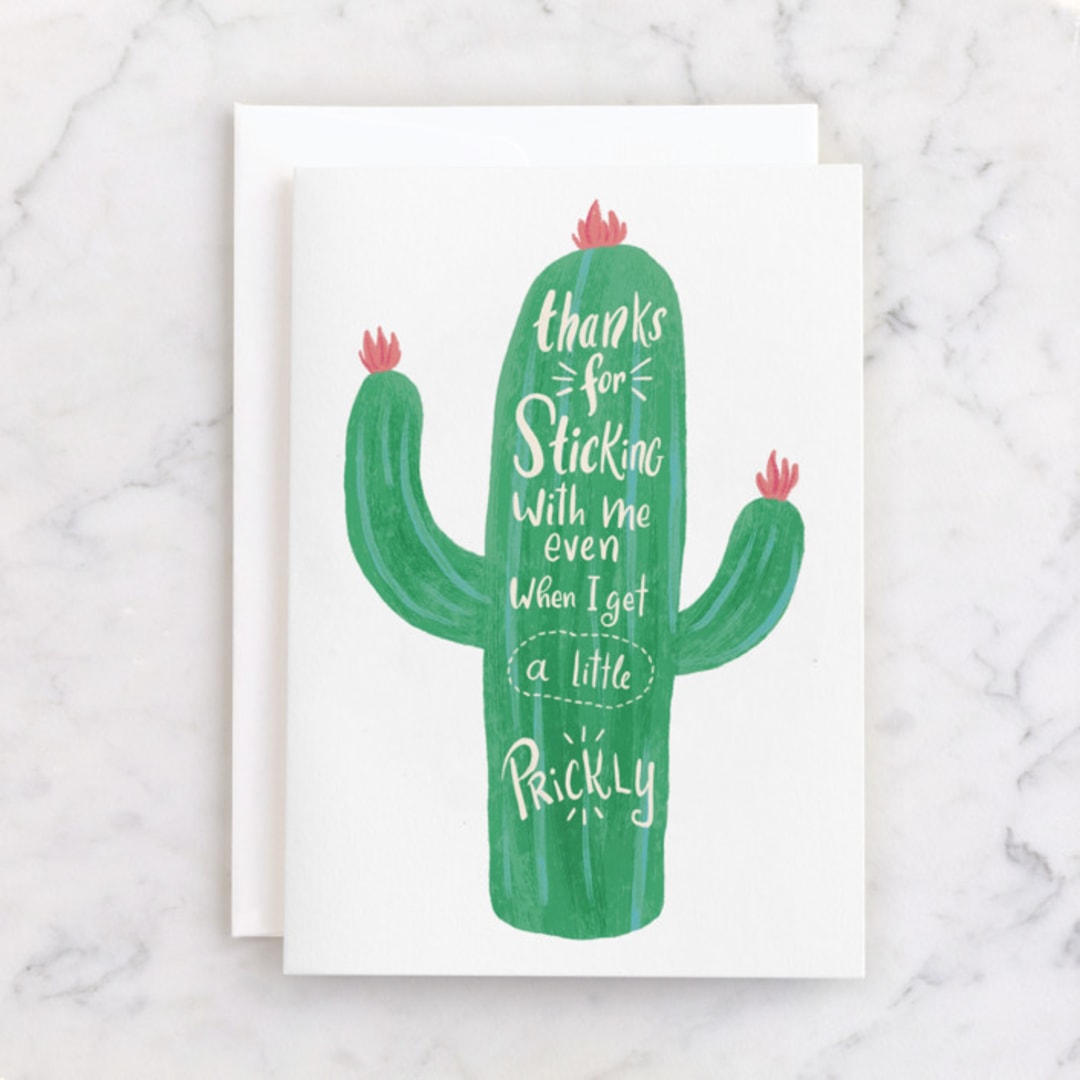 "Stuck Together" - Single Greeting Cards in Cactus by Urban Daisies - Front