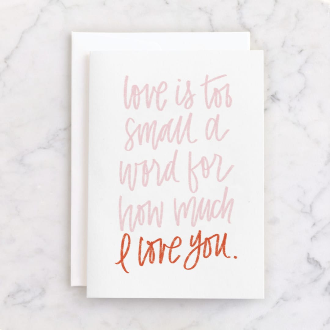 "Too Small A Word" - Single Greeting Cards in Persimmon by Up Up Creative - Front