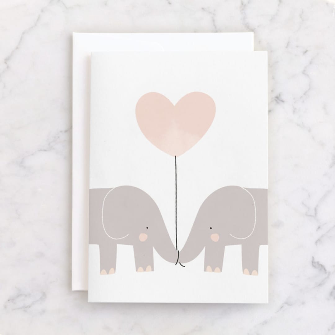 "Elephants" - Single Greeting Cards in Cotton by Lori Wemple - Front