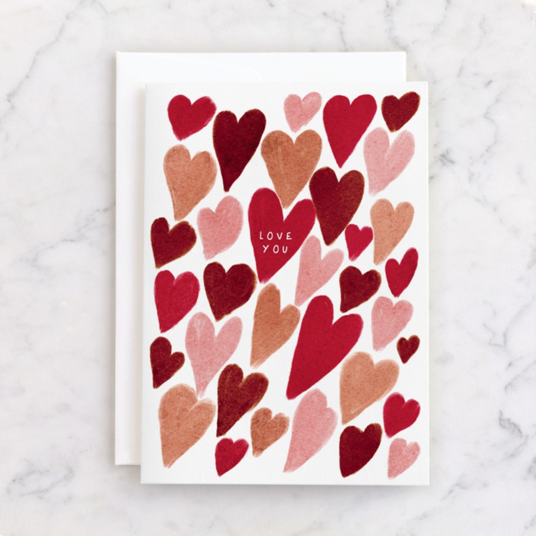 "Hearts" - Single Greeting Cards in Cherry by Vivian Yiwing - Front