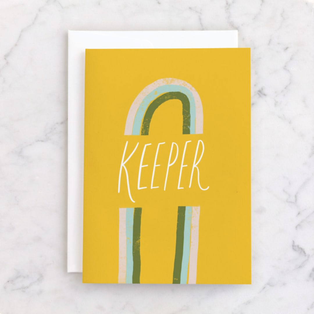 "Keeper 100%" - Single Greeting Cards in Mustard by Adelyn T. - Front