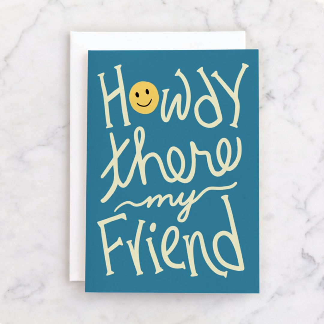 "Howdy" - Single Greeting Cards in Turquoise by Vivian Yiwing - Front