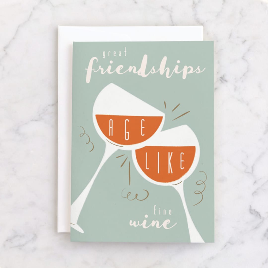 "Fine Wine" - Single Greeting Cards in Mint by Gwen Bedat - Front