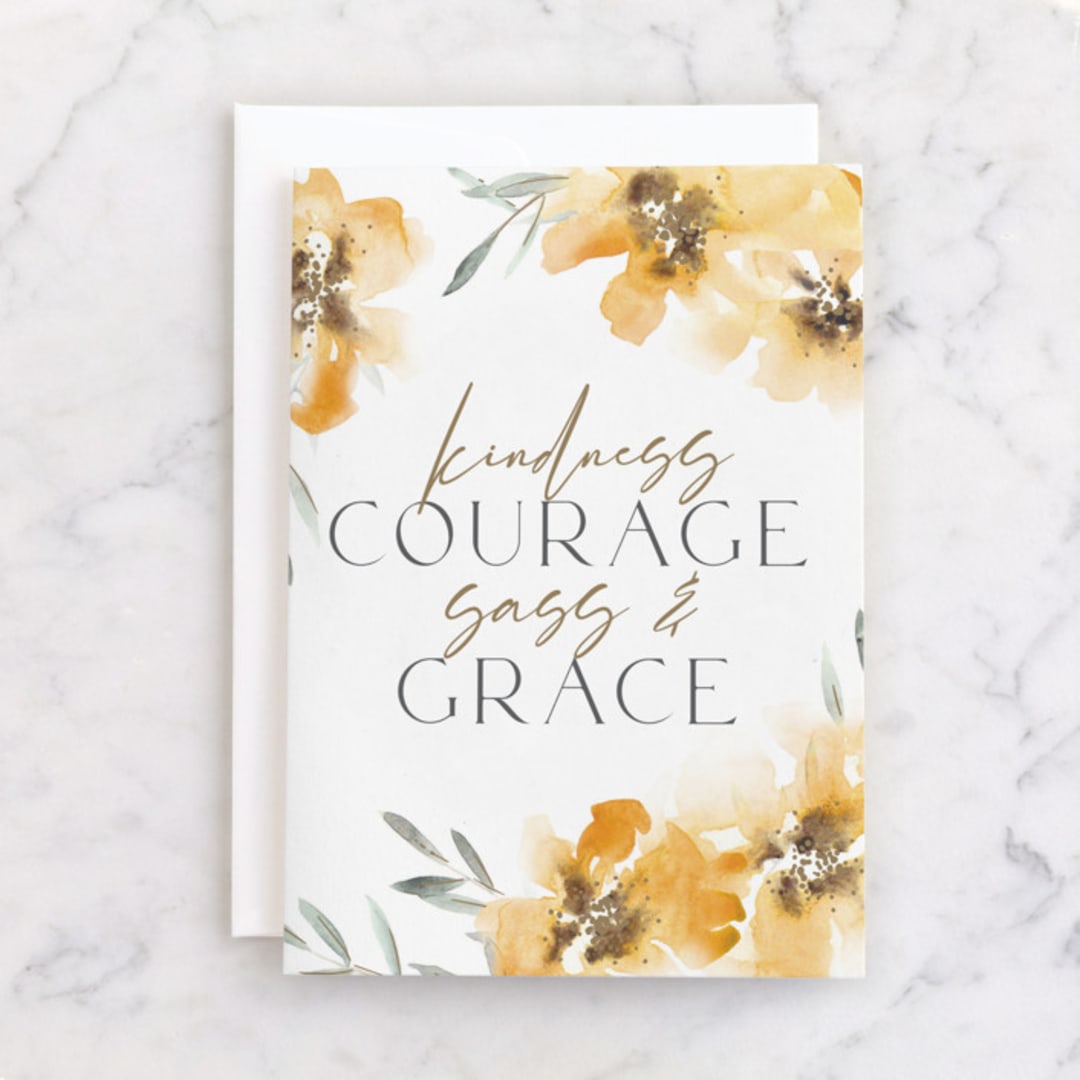 "Sass & Grace" - Single Greeting Cards in Buttercup by Lissabeth Anglin - Front