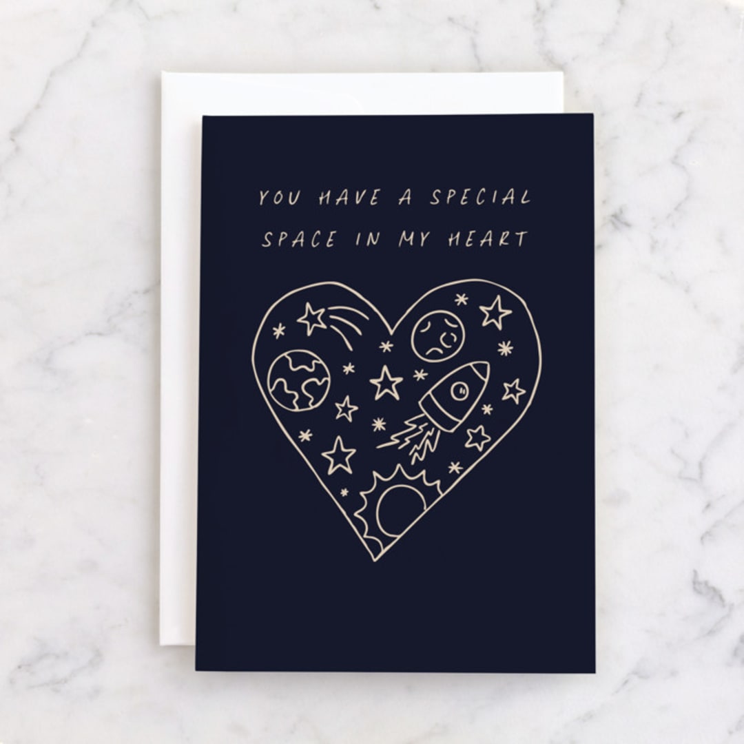"Space in my Heart" - Single Greeting Cards in Navy by Nicole Walsh - Front