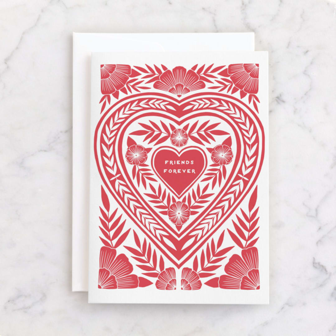 "Printed Heart" - Single Greeting Cards in Heart by Katharine Watson - Front