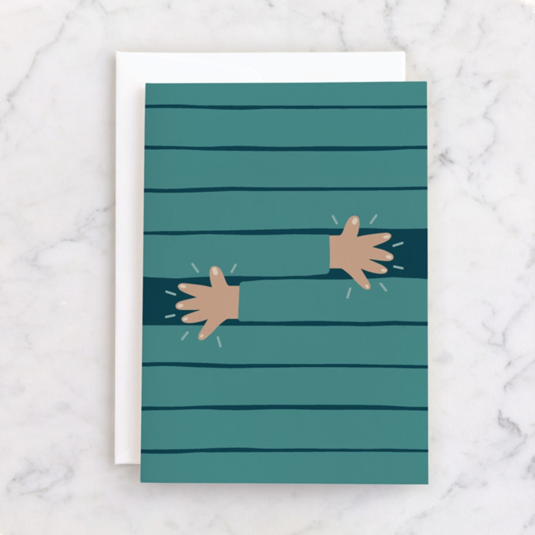 "Hugs" - Single Greeting Cards in Teal by FRANI - Front