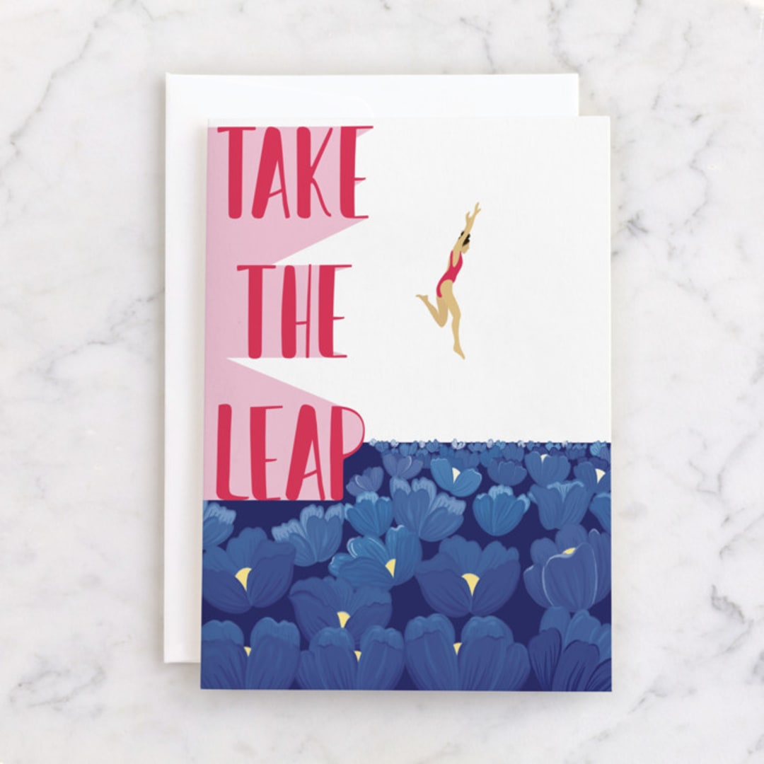 "Take The Leap" - Single Greeting Cards in Carnation by DorothyDear Creations - Front