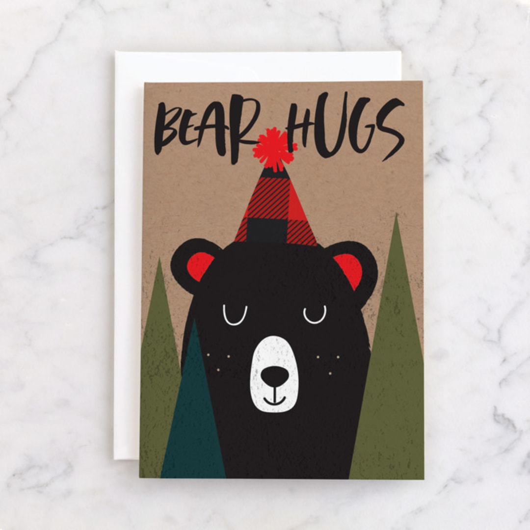 "Bear Hugs" - Single Greeting Cards in Forest by Susan Brown - Front