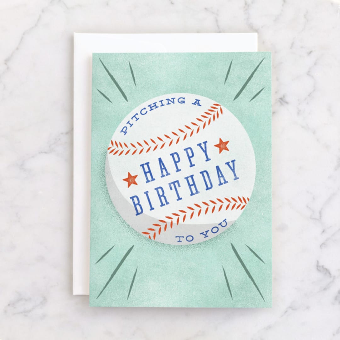 "Baseball Birthday" - Single Greeting Cards in Sky by Robert and Stella - Front