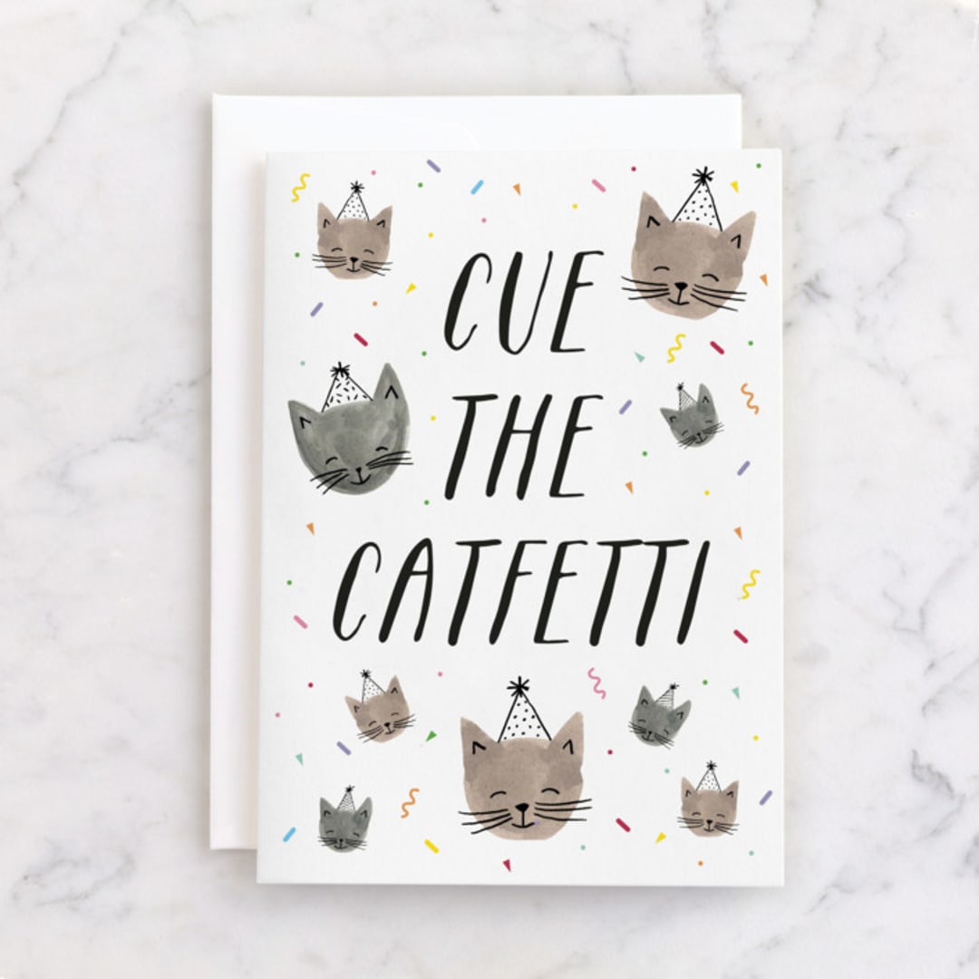 "Catfetti" - Single Greeting Cards in Tawny by Olivia Raufman - Front