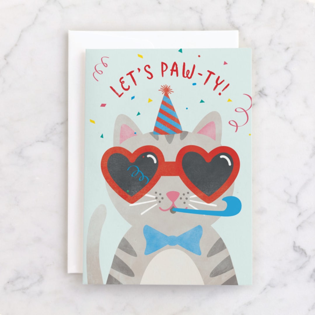 "Coolest Cat" - Single Greeting Cards in Sky by Shirley Lin Schneider - Front