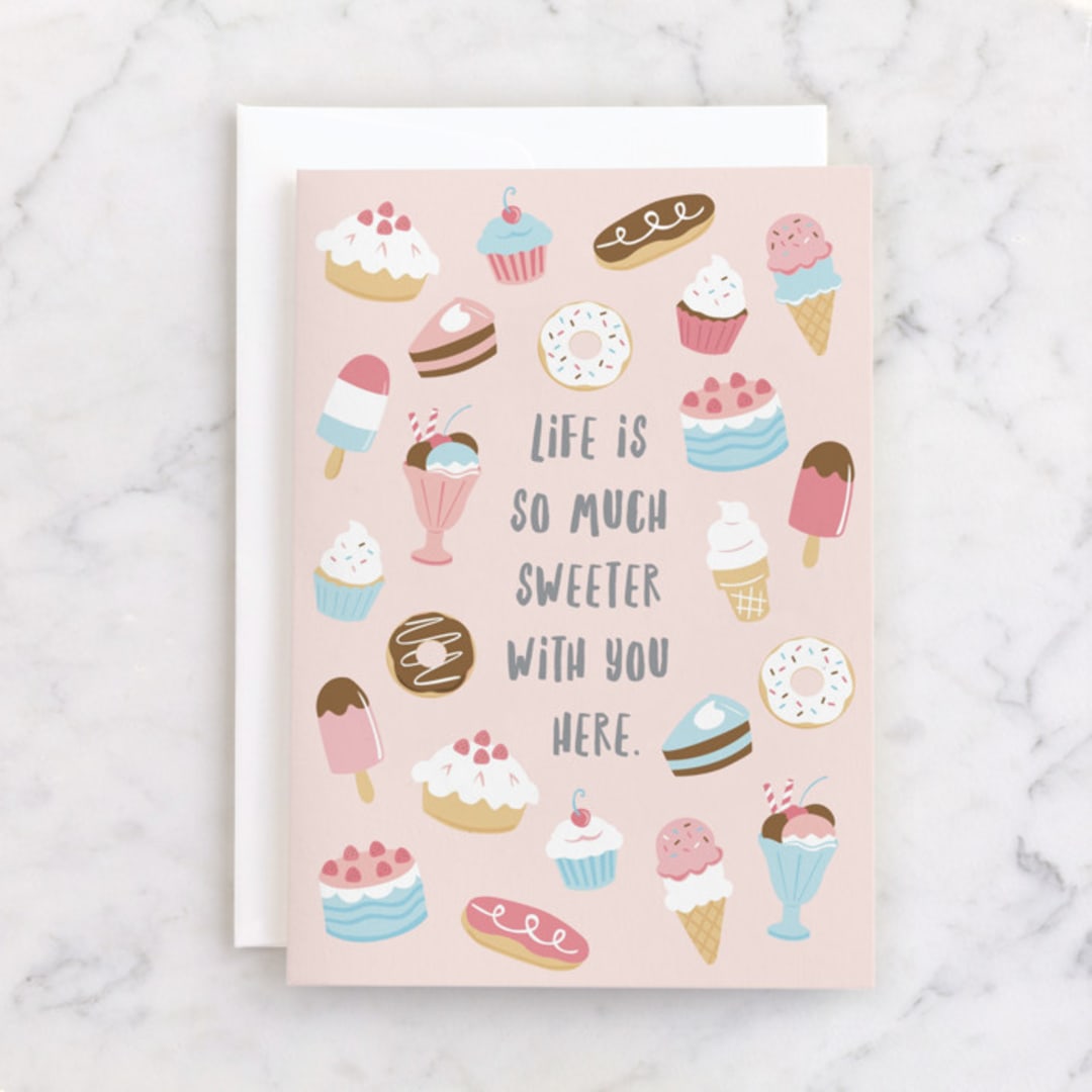 "Sweet Life" - Single Greeting Cards in Blush by peetie design - Front