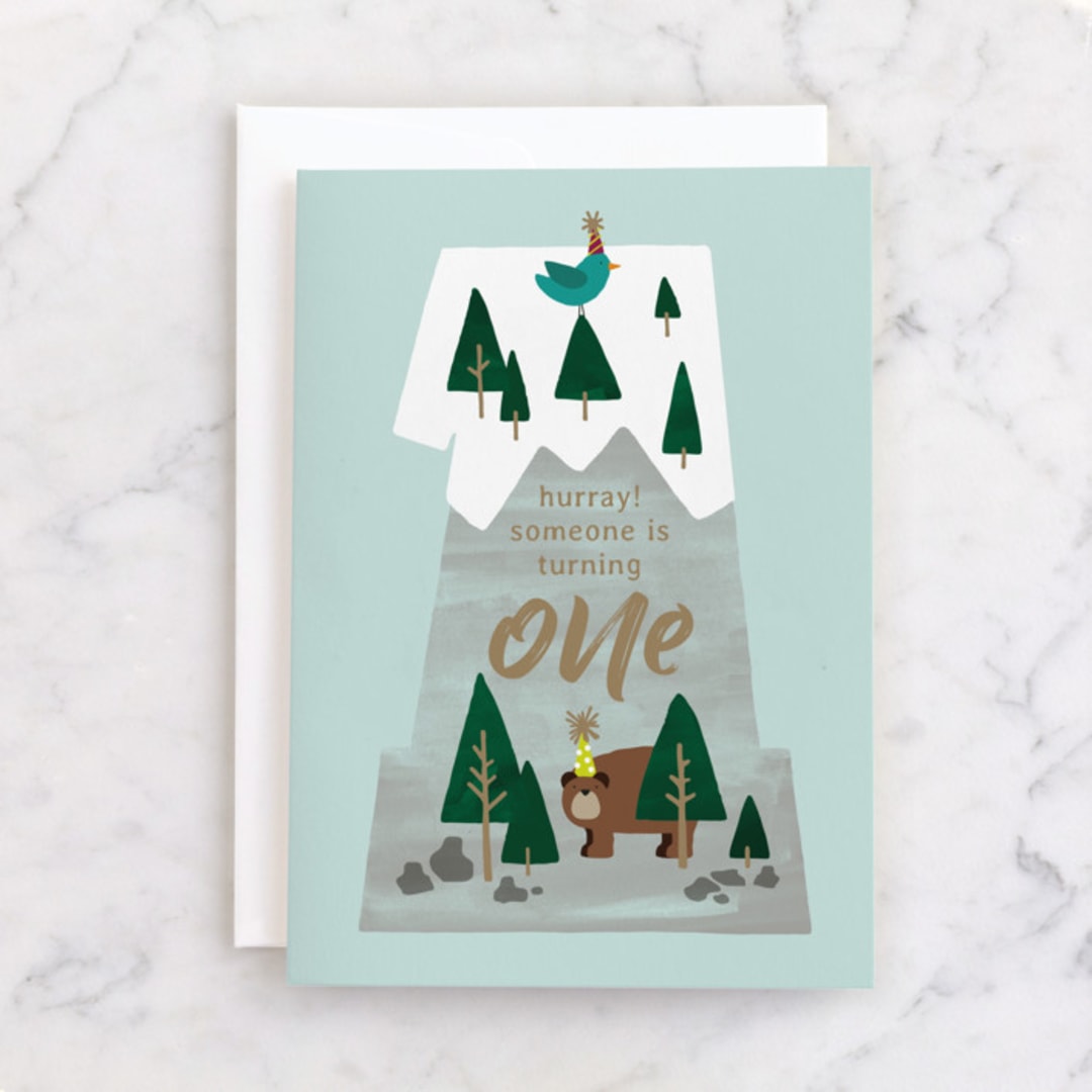"One Mountain" - Single Greeting Cards in Mint by JeAnna Casper - Front