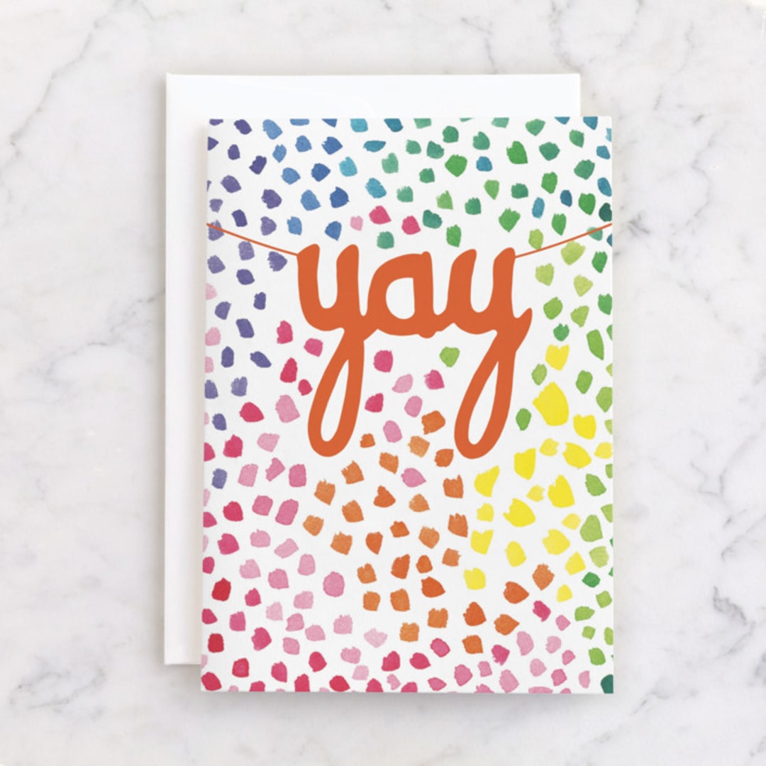"Yay Celebrate" - Single Greeting Cards in Rainbow by Janet Hirata Stall - Front