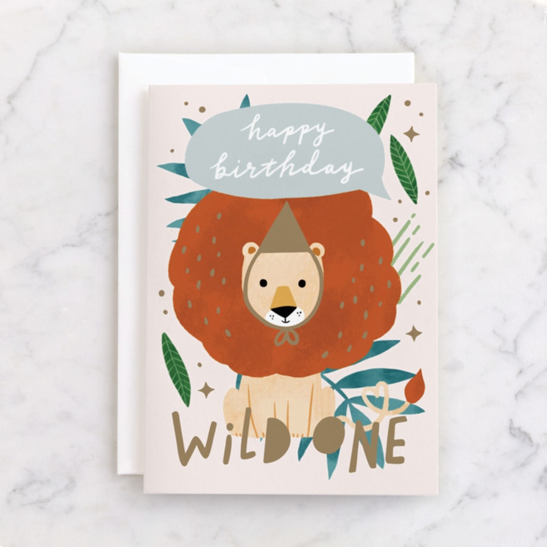"Happy Birthday Wild One" - Single Greeting Cards in Lion by Cindy Chu - Front