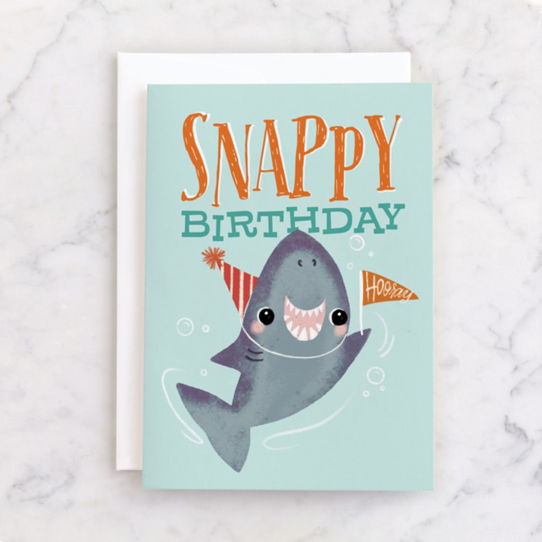 "Snappy Birthday" - Single Greeting Cards in Aqua by Itsy Belle Studio - Front