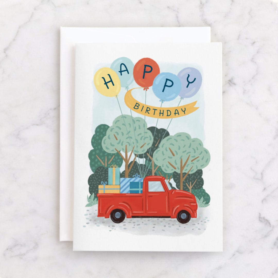"Truck Load Birthday" - Single Greeting Cards in Crimson by Paper Sun Studio - Front
