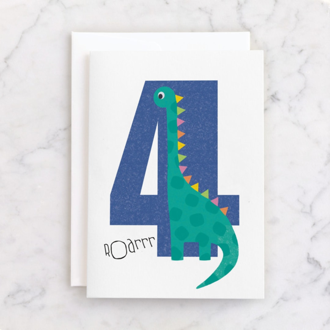 "Dinosaur" - Single Greeting Cards in Cobalt by Farinaz Vaseghi - Front