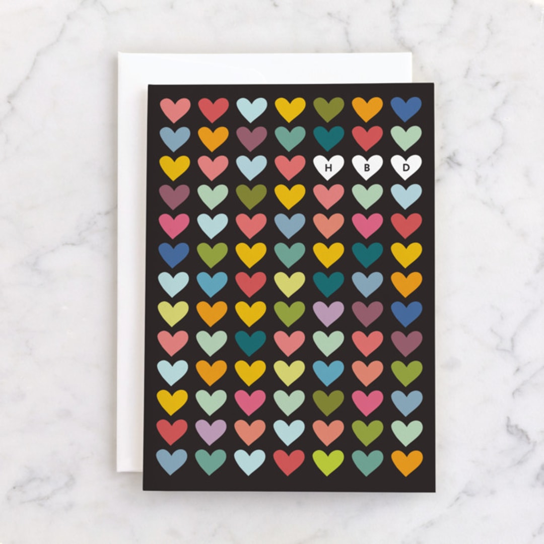 "HBD Hearts" - Single Greeting Cards in Midnight by Amy Payne - Front