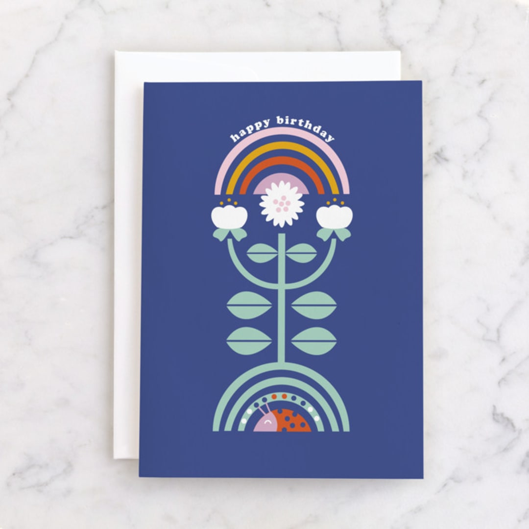 "Little Garden" - Single Greeting Cards in Berry by Corinne Malesic - Front