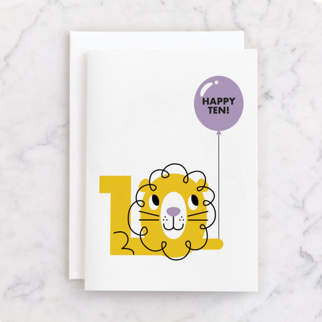 "Happy Ten" - Single Greeting Cards in Sunflower by mo kelley - Front