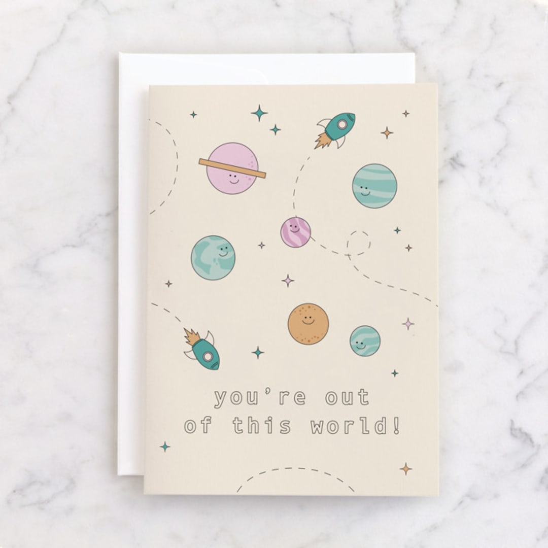 "Out of this World" - Single Greeting Cards in Cream by Olivia Goree - Front