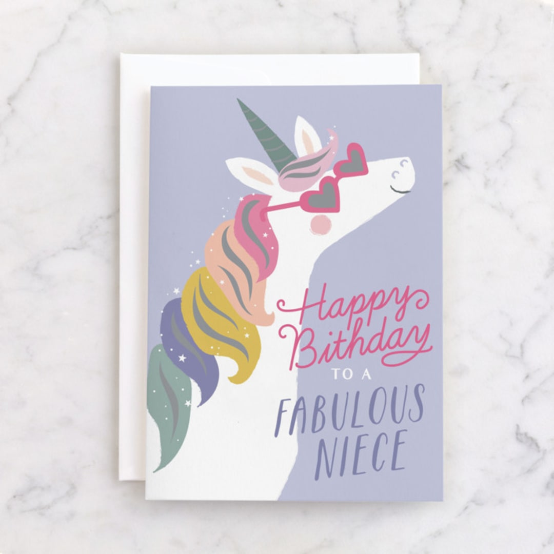 "fabulous unicorn" - Single Greeting Cards in Lavender by Karidy Walker - Front