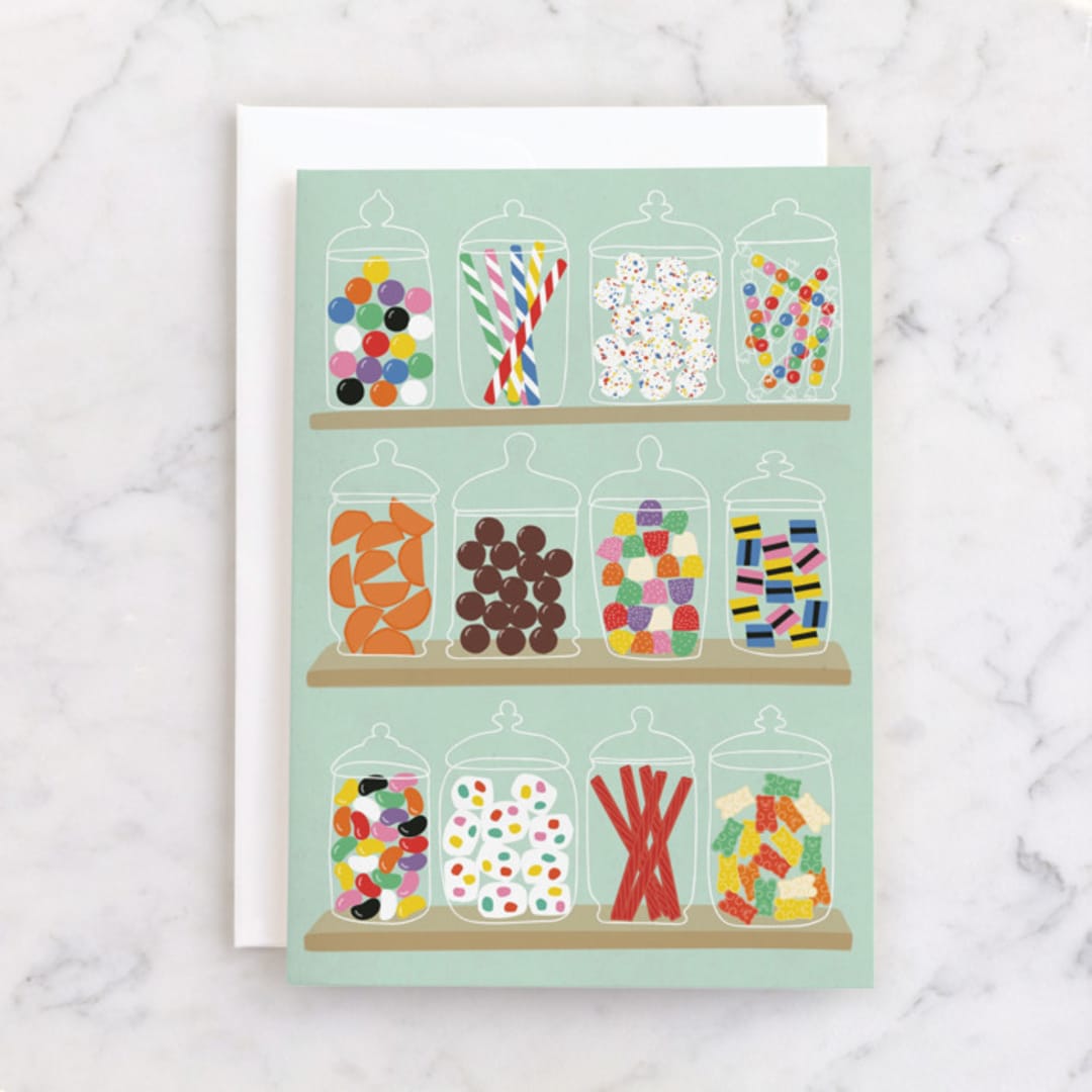 "Candy Shop" - Single Greeting Cards in Mint by Nadia Hassan - Front