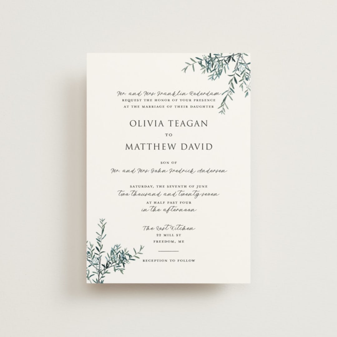 "Fresh Sage" - Wedding Invitations in Olive by Christie Kelly - Front