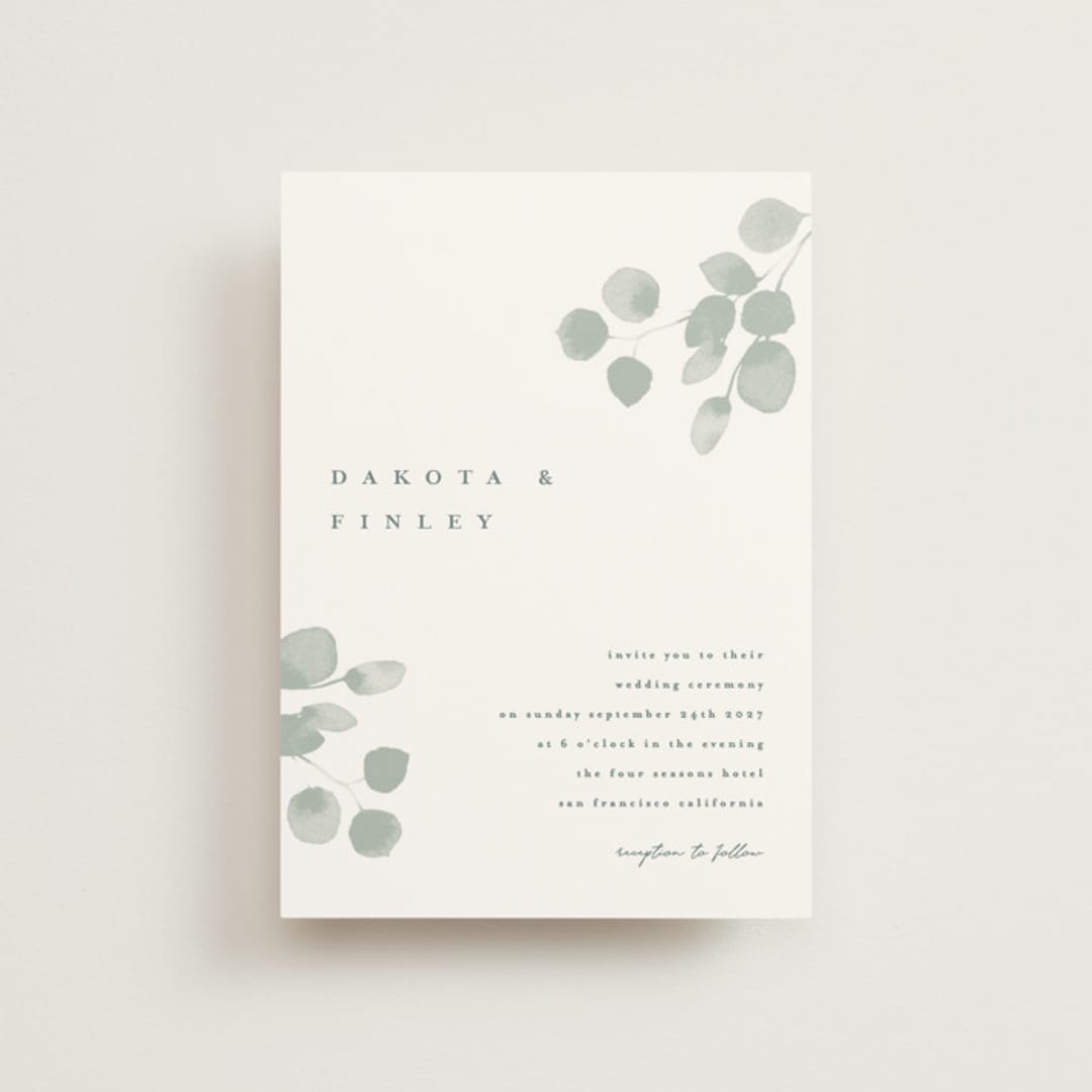 "Silver Dollar Eucalyptus" - Wedding Invitations in Silver Dollar by Shannon Chen of Four Wet Feet Studio - Front