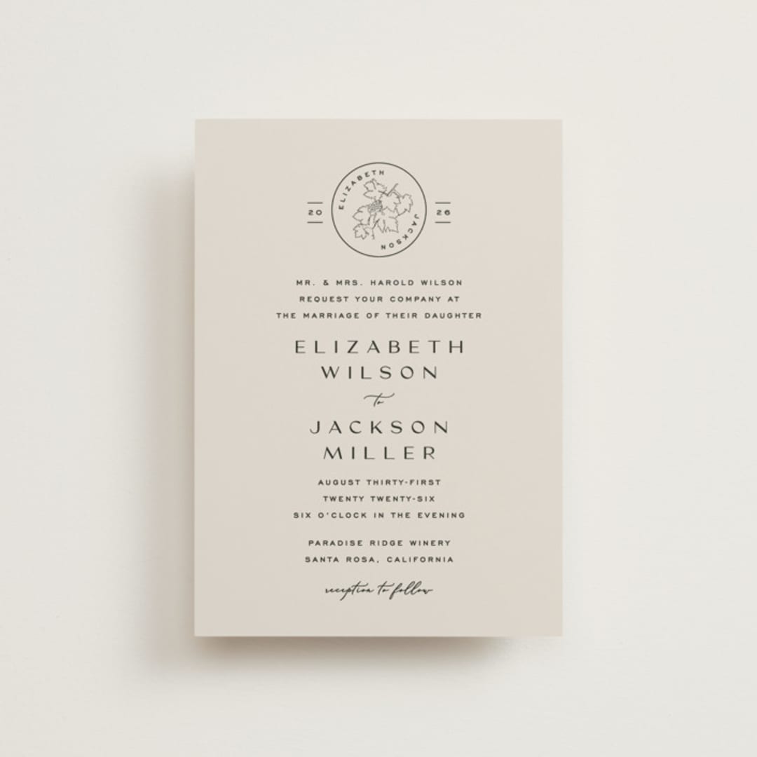 "Wine Label" - Wedding Invitations in Stone by Owl and Toad - Front