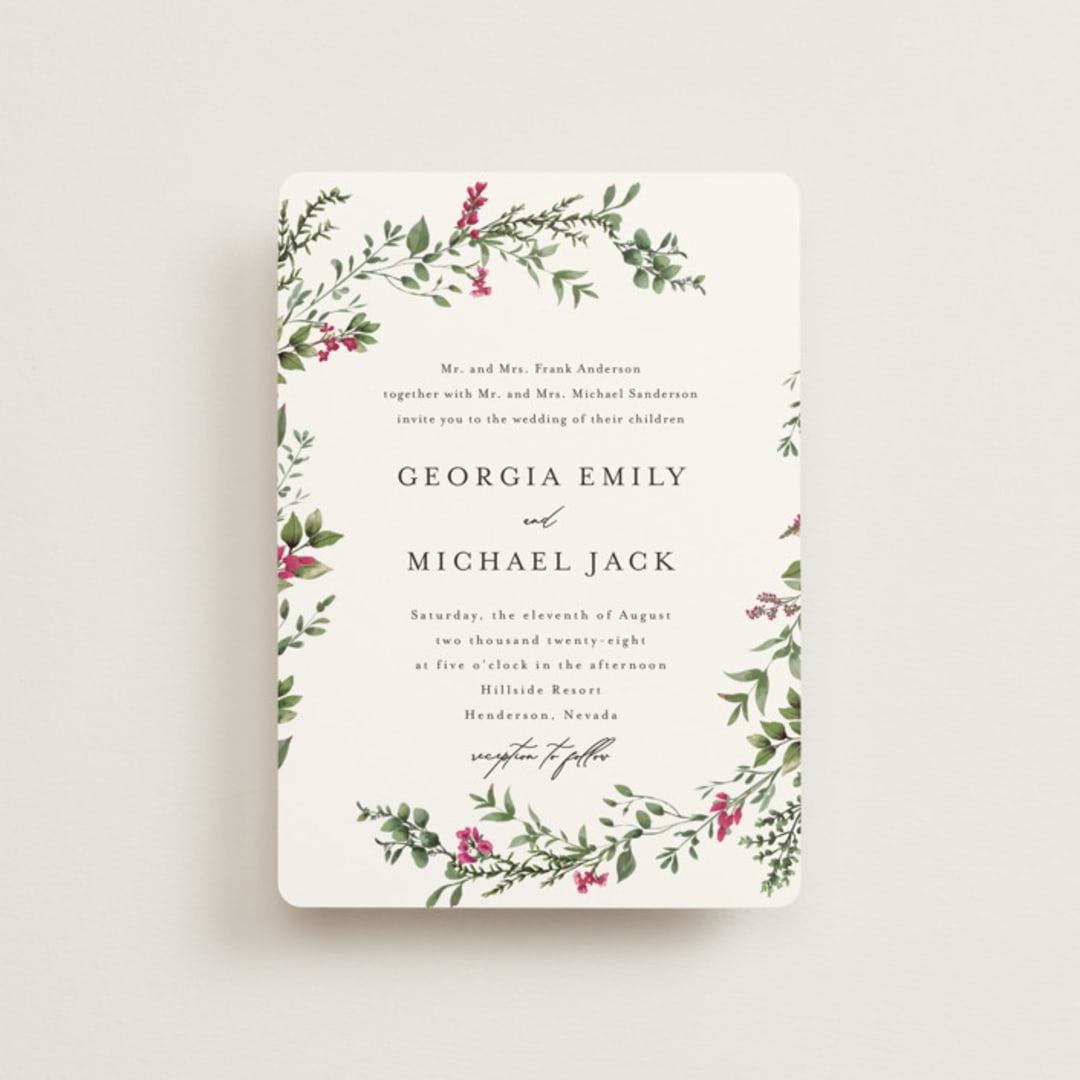 "Romantic Florals" - Wedding Invitations in Peony by Susan Moyal - Front