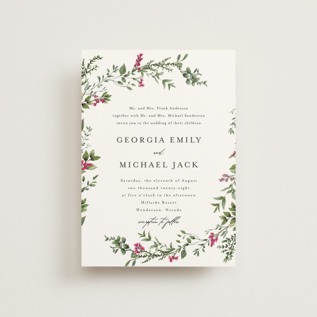 "Romantic Florals" - Wedding Invitations in Peony by Susan Moyal - Front