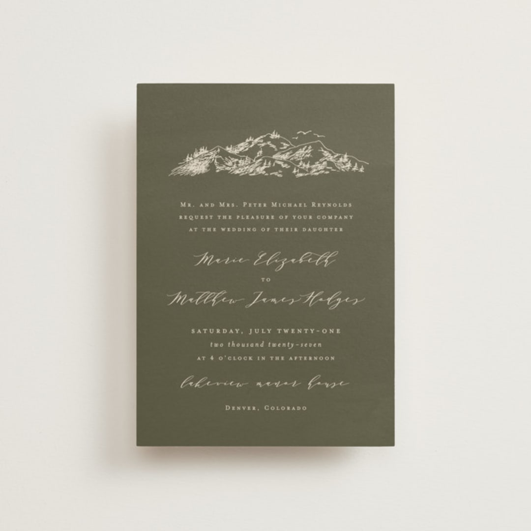 "into the mountains" - Wedding Invitations in Olive by Helen Halik - Front