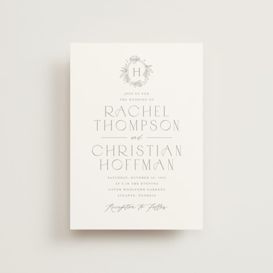 "Simple Crest" - Wedding Invitations in Sage by Kristen Smith - Front