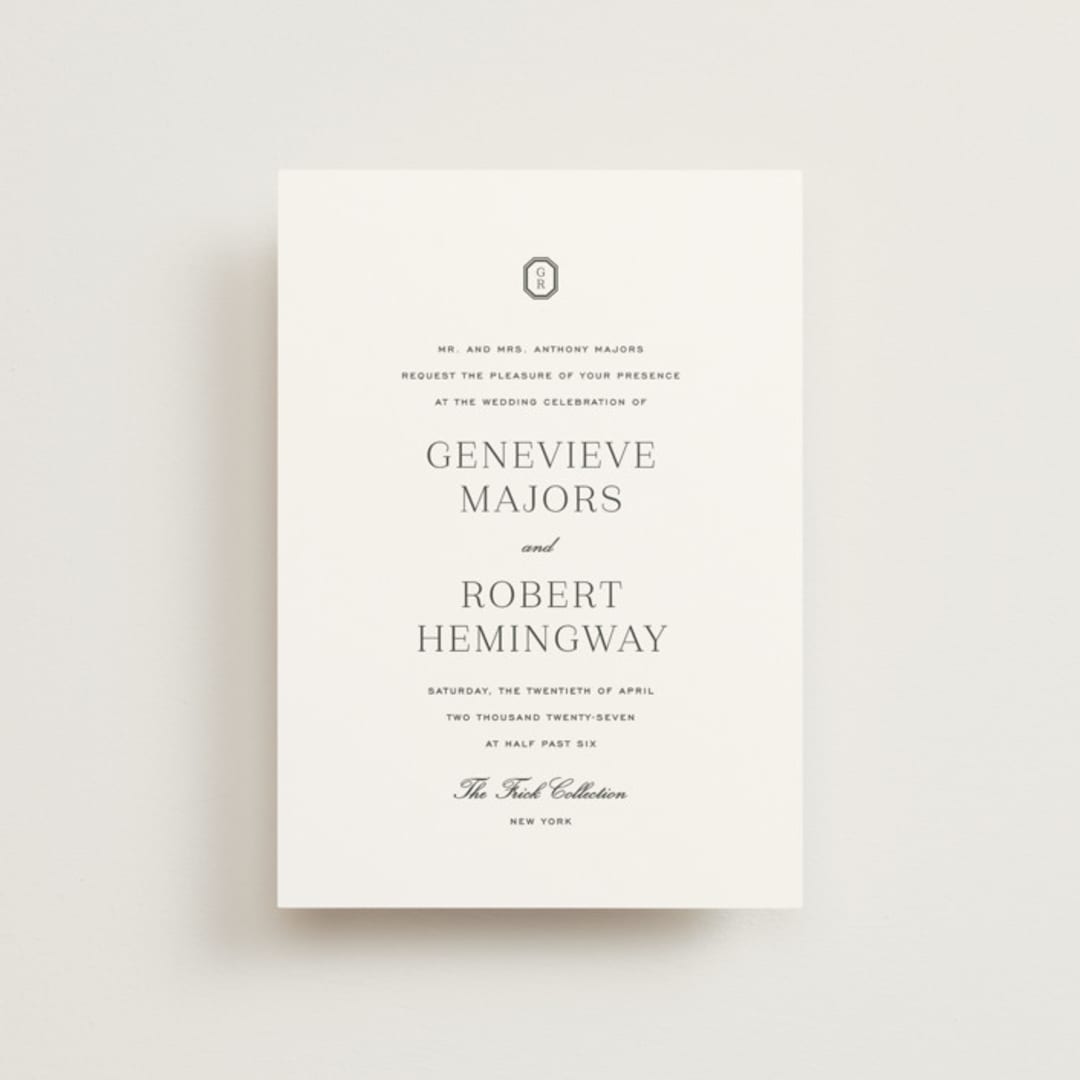 "Upper East" - Wedding Invitations in Charcoal by Megan Davis - Front