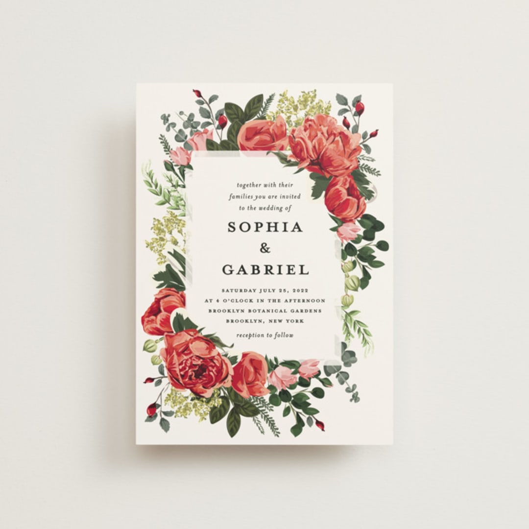 "Peonies Forever" - Wedding Invitations in Coral by Susan Moyal - Front