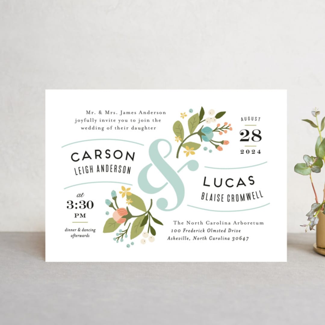"Floral Ampersand" - Wedding Invitations in Sea Breeze by Jennifer Wick - Front