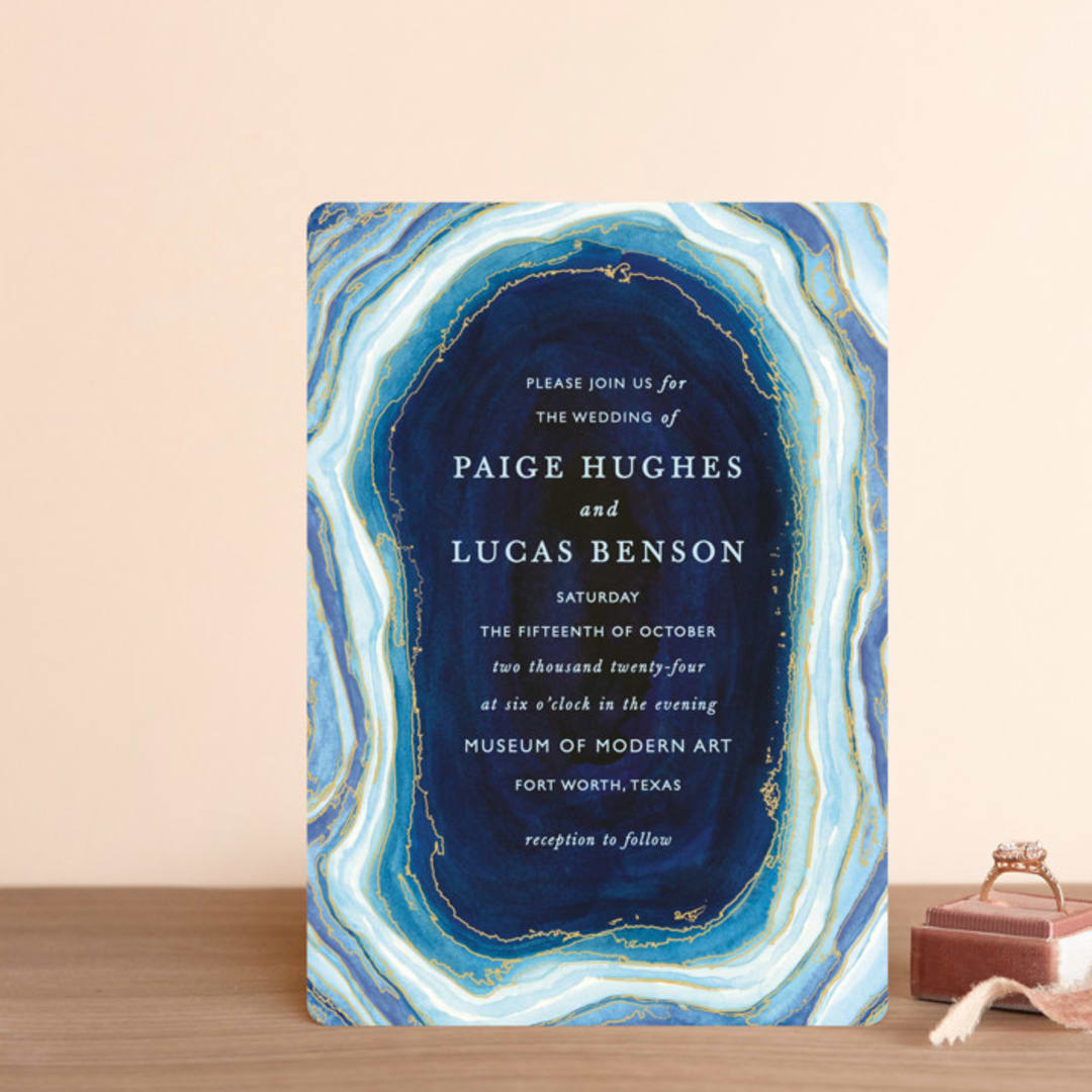 "Gilt Agate" - Wedding Invitations in Navy by Kaydi Bishop - Front
