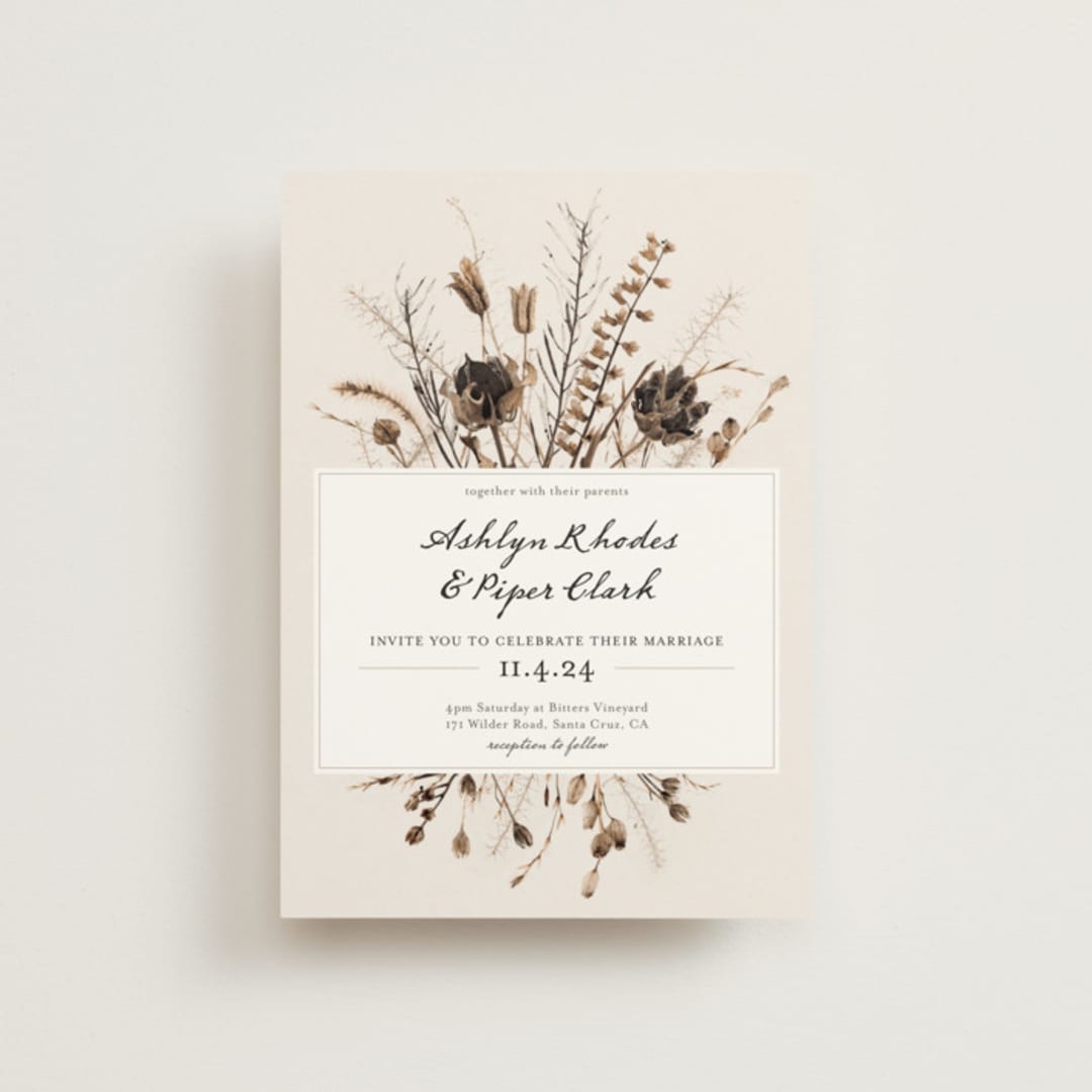 "Gone To Seed" - Wedding Invitations in Taupe by Honeybunch Studio - Front