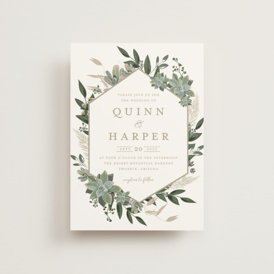 "Succulent Surround" - Wedding Invitations in Cloud by Susan Moyal - Front