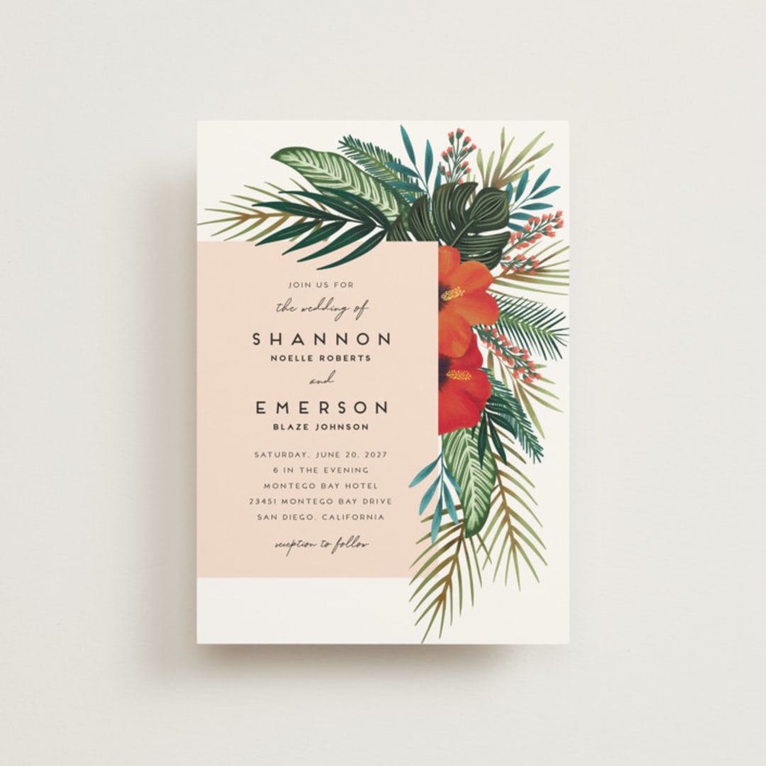 "Tropical Oasis" - Wedding Invitations in Coral by Joanna Griffin - Front