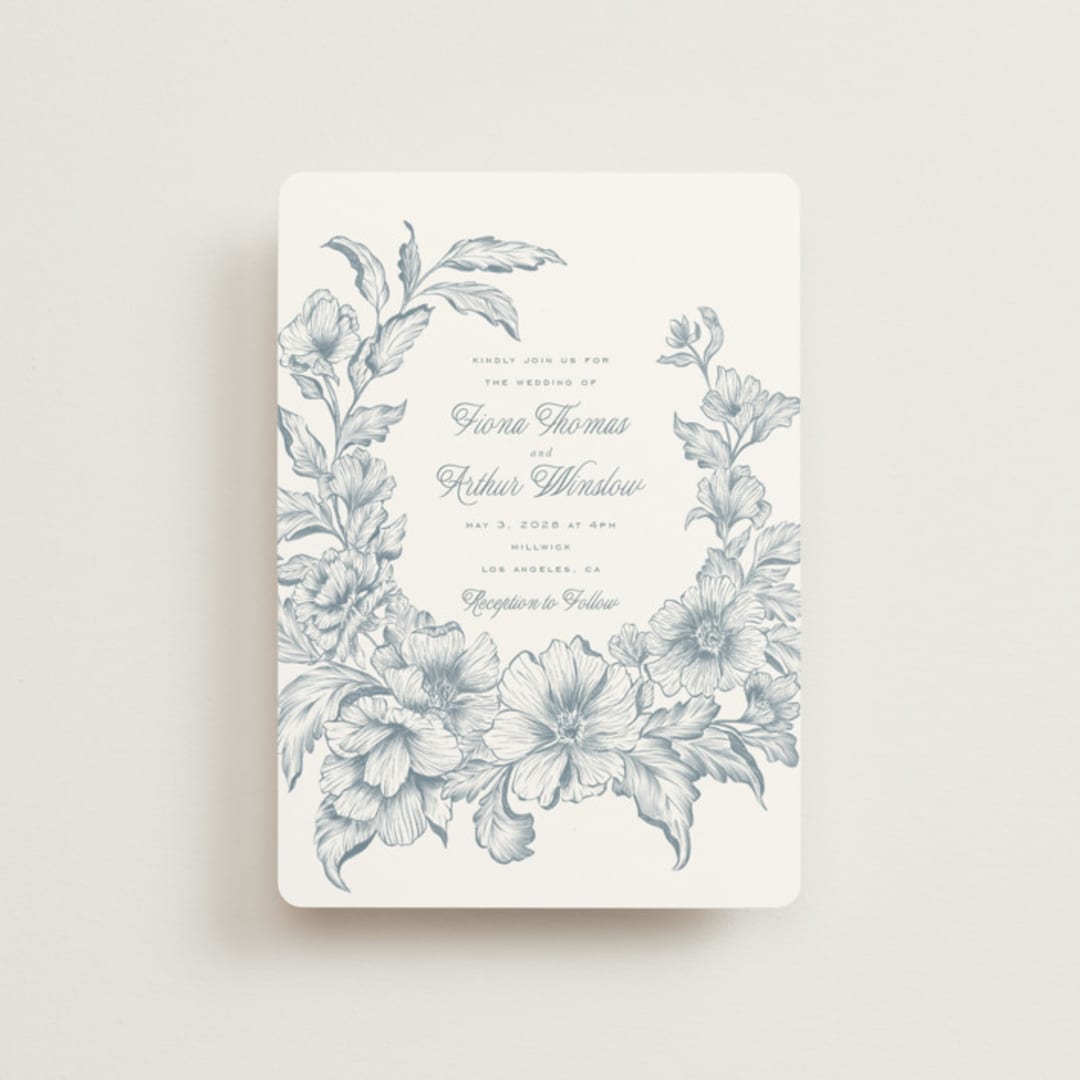 "Wreath In Bloom" - Wedding Invitations in Lake by Leah Bisch - Front