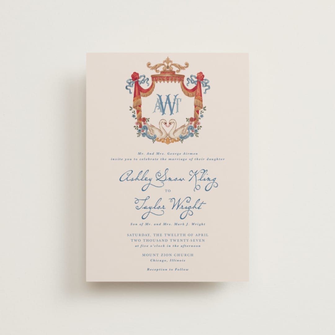 "Swan Crest" - Wedding Invitations in Royal by Cass Loh - Front