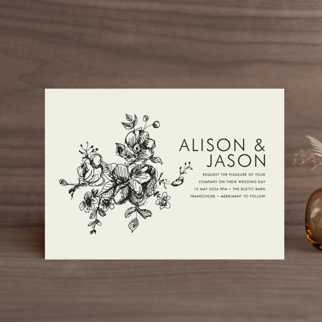 "Elegance Illustrated" - Wedding Invitations in Beige by Phrosné Barwood - Front